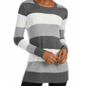 Maison Jules Color Block Jewel Neck T Shirt Sweater Steel Grey Medium